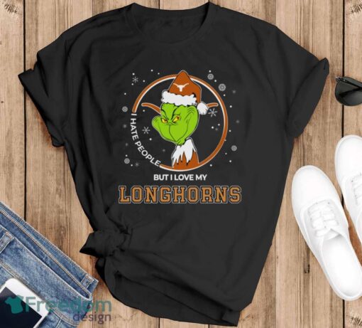 Christmas Grinch Santa I Hate People But I Love My Texas Longhorns Shirt - Black T-Shirt