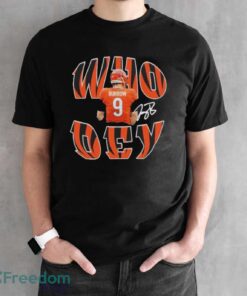 Cincinnati Bengals 9 Joe Burrow Who Dey official signature shirt - Black Unisex T-Shirt