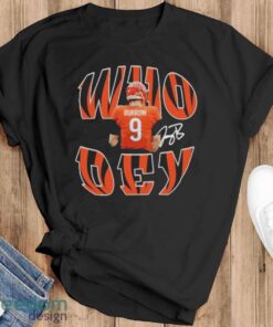 Cincinnati Bengals 9 Joe Burrow Who Dey official signature shirt - Black T-Shirt