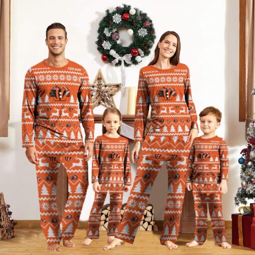 Cincinnati Bengals Custom Name Christmas Reindeer Pajamas Set Christmas Gifts For Family Pajamas Gift Product Photo 1