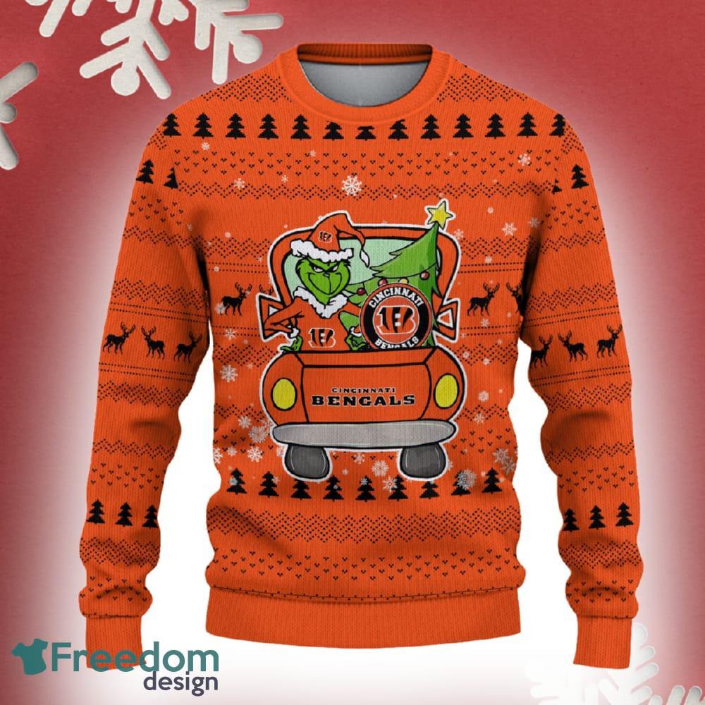 Cincinnati Bengals Grinch Driving Funny 3D Ugly Christmas Sweater For Men Women image Cincinnati Bengals Grinch Driving Funny 3D Ugly Christmas Sweater For Men Women - Cincinnati Bengals Christmas Sweater Grinch Driving Photo 2