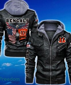 Cincinnati Bengals NFL Eagle 2D Leather Jacket Black And Brown Color