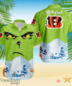 Cincinnati Bengals NFL  Grinch Merry Merry Christmas House House Tropical Hawaiian Shirt Custom Name
