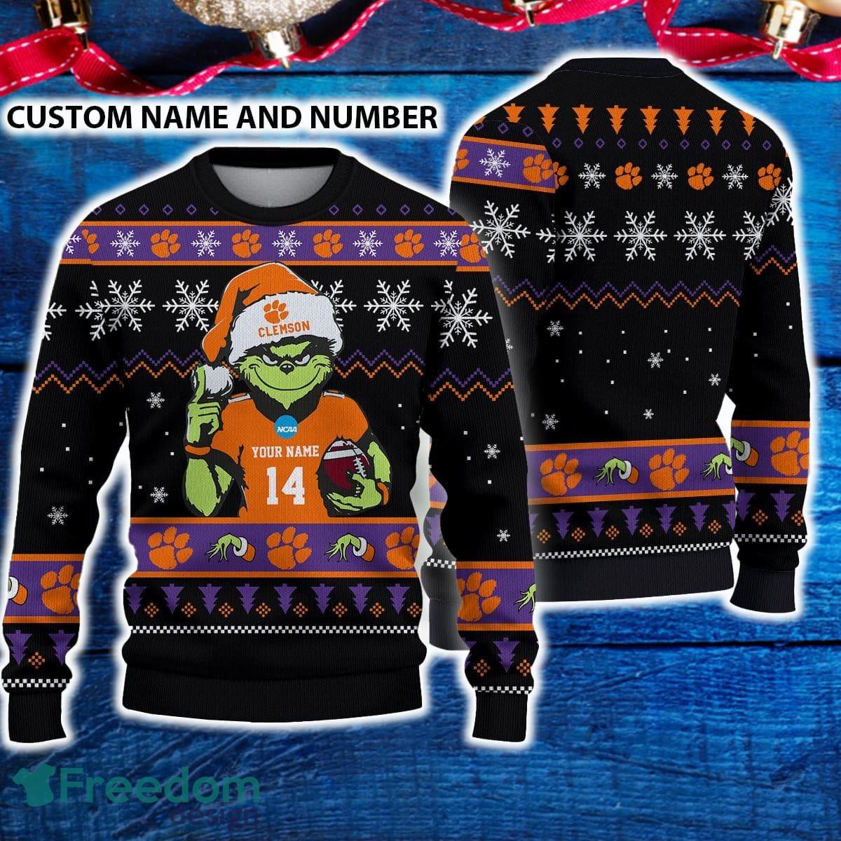 Clemson Tigers 3D Ugly Christmas Sweater Grinch Funny Custom Number And Name image Clemson Tigers 3D Ugly Christmas Sweater Grinch Funny Custom Number And Name - Clemson Tigers 3D Ugly Christmas Sweater Grinch Funny Custom Number And Name