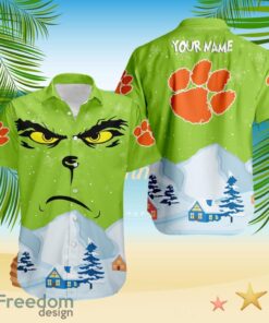 Clemson Tigers NCAA  Grinch Merry Merry Christmas House House Tropical Hawaiian Shirt Custom Name