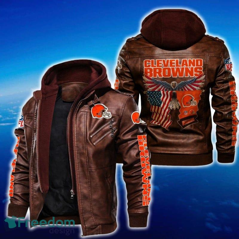 Cleveland Browns NFL Eagle 2D Leather Jacket Black And Brown Color image Cleveland Browns NFL Eagle 2D Leather Jacket Black And Brown Color - Cleveland Browns NFL Eagle Leather Jacket_2