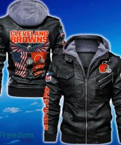 Cleveland Browns NFL Eagle 2D Leather Jacket Black And Brown Color