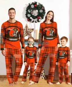 Cleveland Browns Pajamas Set Gift For Family Custom Name Football Team Christmas Holiday Gift