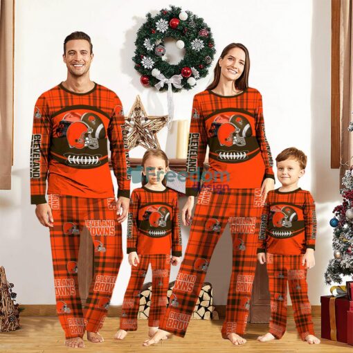 Cleveland Browns Pajamas Set Gift For Family Custom Name Football Team Christmas Holiday Gift Product Photo 1