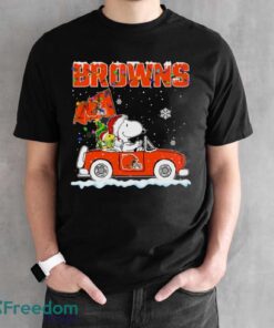 Cleveland Browns Snoopy And Woodstock Driving Car Cute Snoopy Limited Edition Shirt - Black Unisex T-Shirt