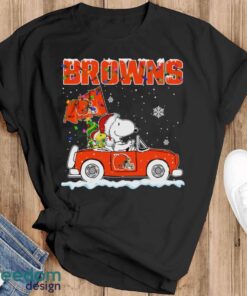 Cleveland Browns Snoopy And Woodstock Driving Car Cute Snoopy Limited Edition Shirt - Black T-Shirt