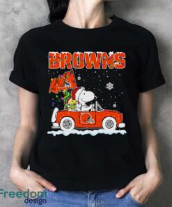 Cleveland Browns Snoopy And Woodstock Driving Car Cute Snoopy Limited Edition Shirt - Ladies T-Shirt