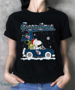 Cleveland Guardians Snoopy And Woodstock Driving Car Cute Snoopy Limited Edition Shirt - Ladies T-Shirt