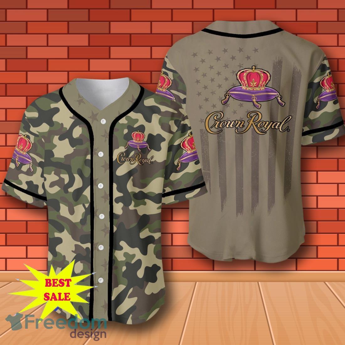 Crown Royal Camouflage Green United States Flag Baseball Jersey for All Genders image Crown Royal Camouflage Green United States Flag Baseball Jersey for All Genders Product Photo 1
