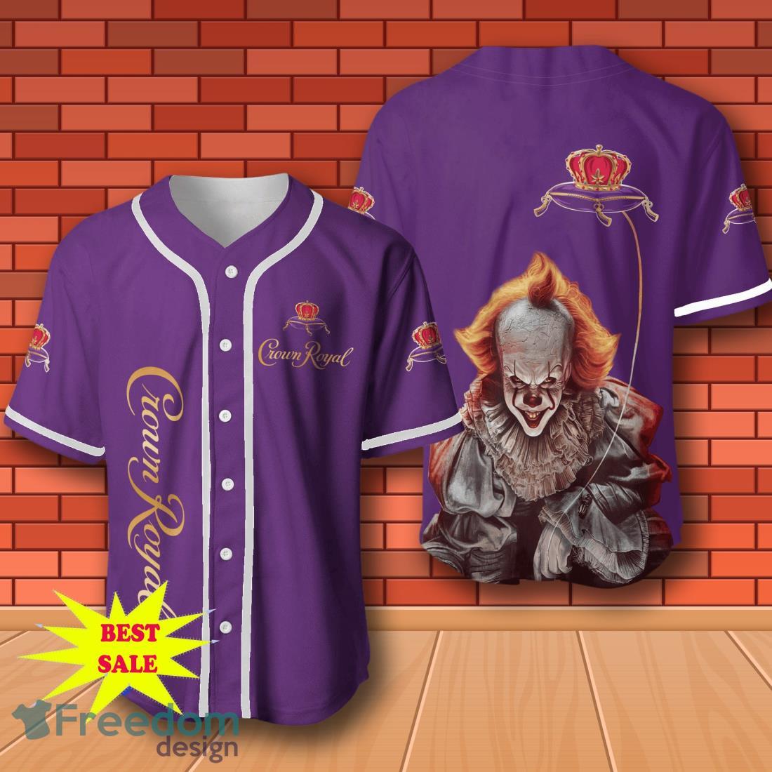 Crown Royal Canadian Whisky Pennywise Halloween Baseball Jersey for All Genders image Crown Royal Canadian Whisky Pennywise Halloween Baseball Jersey for All Genders Product Photo 1