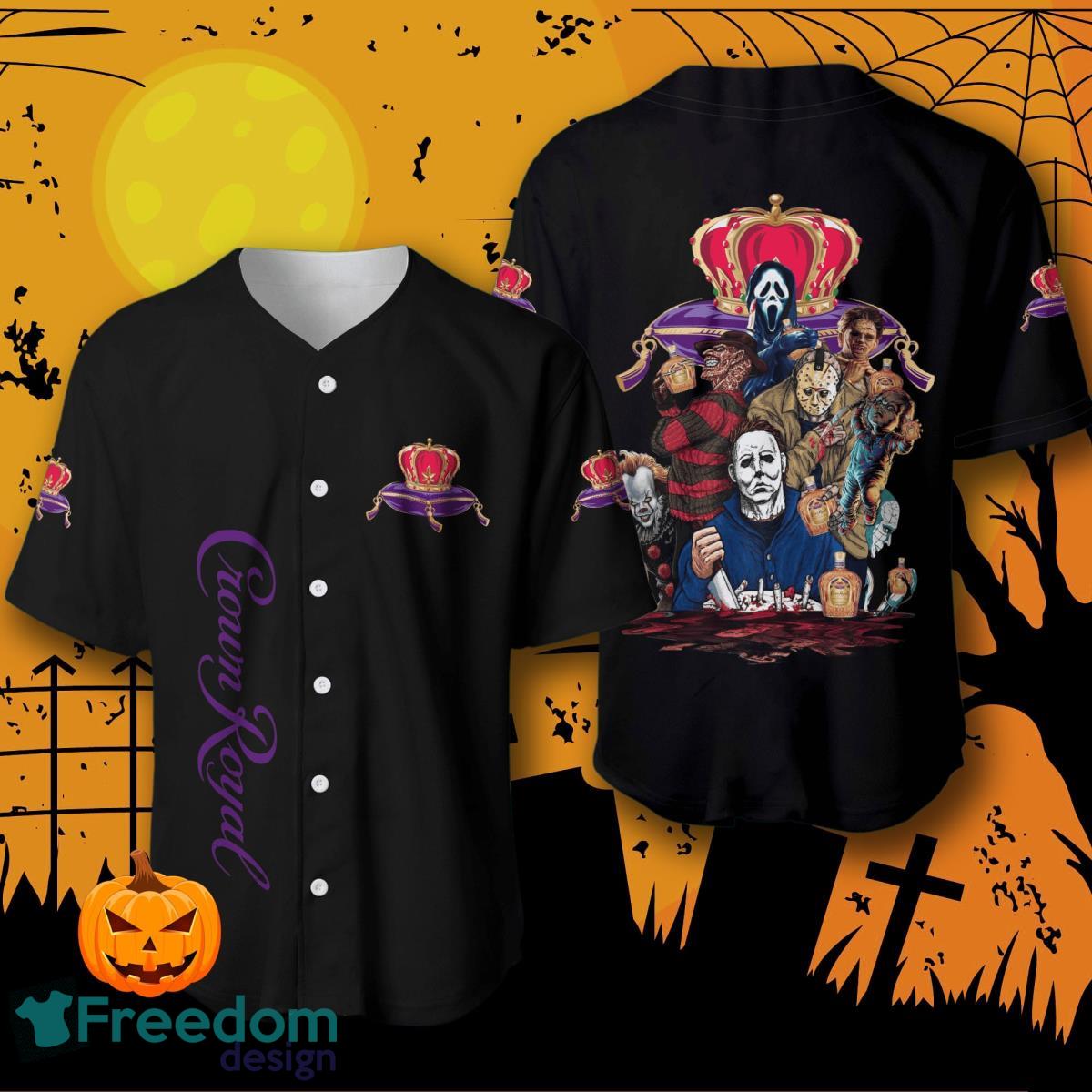 Crown Royal Halloween Horror Characters Baseball Jersey For Men And Women image Crown Royal Halloween Horror Characters Baseball Jersey For Men And Women Product Photo 1