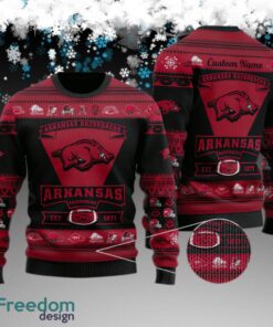 Custom Name Arkansas Razorbacks Football Team Knitted Christmas Sweater Gift For Adult
