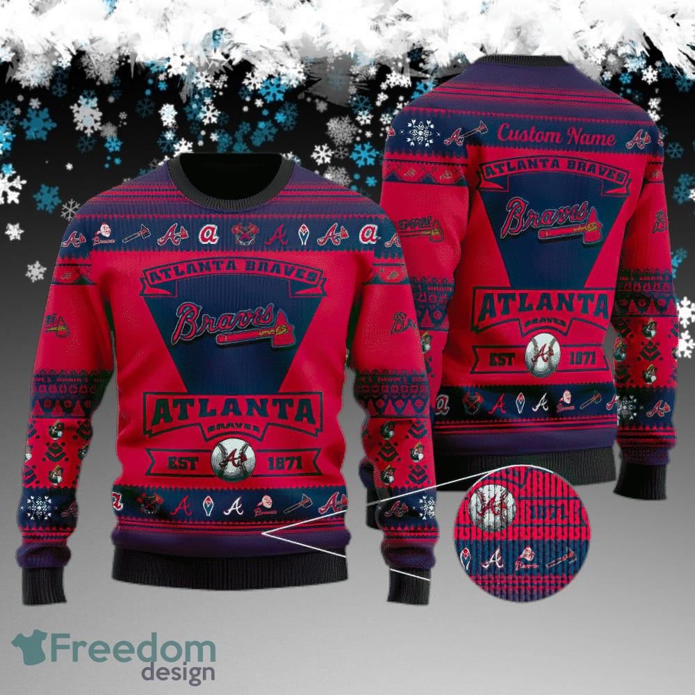 Custom Name Atlanta Braves Football Team Ugly Xmas 3D Sweater Gift Holidays image Custom Name Atlanta Braves Football Team Ugly Xmas 3D Sweater Gift Holidays - Atlanta Braves Football Team Ugly Xmas 3D Sweater Gift Holidays