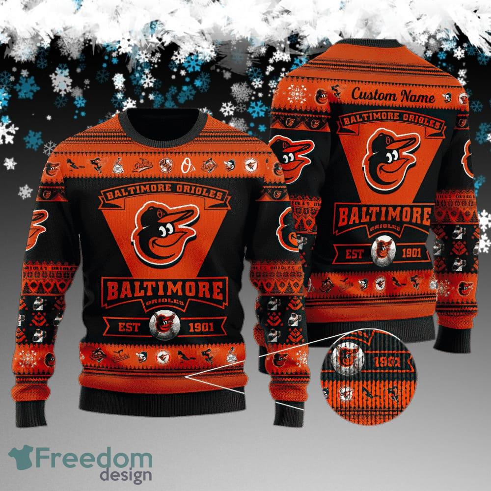 Custom Name Baltimore Orioles Football Team Knitted Christmas Sweater Gift For Men And Women image Custom Name Baltimore Orioles Football Team Knitted Christmas Sweater Gift For Men And Women - Baltimore Orioles Football Team Knitted Christmas Sweater Gift For Men And Women