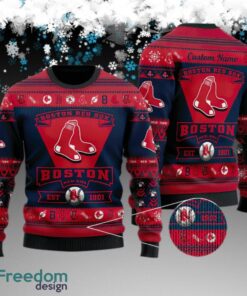 Custom Name Boston Red Sox Football Team Ugly Christmas Sweater AOP Gift For Men And Women