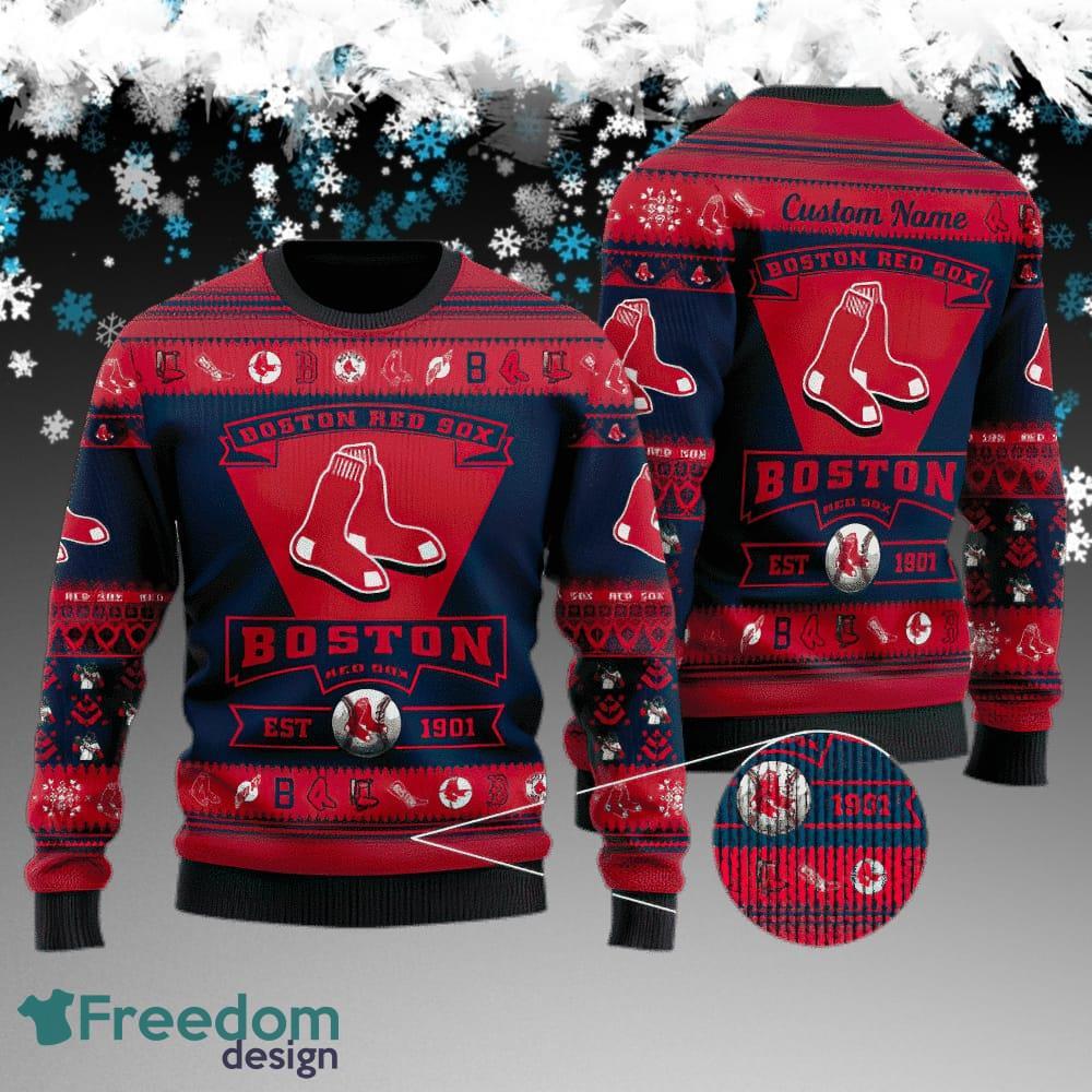 Custom Name Boston Red Sox Football Team Ugly Christmas Sweater AOP Gift For Men And Women image Custom Name Boston Red Sox Football Team Ugly Christmas Sweater AOP Gift For Men And Women - Boston Red Sox Football Team Ugly Christmas Sweater AOP Gift For Men And Women