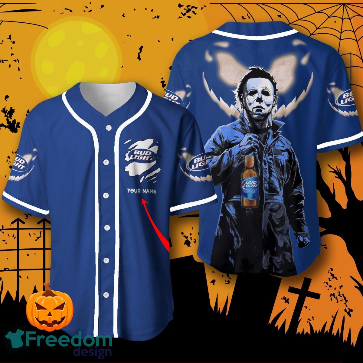 Custom Name Bud Light Halloween Baseball Jersey For Men And Women image Custom Name Bud Light Halloween Baseball Jersey For Men And Women Product Photo 1