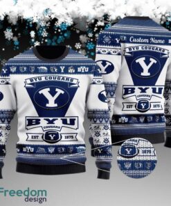 Custom Name BYU Cougars Football Team Knitted Xmas Sweater Gift Holidays
