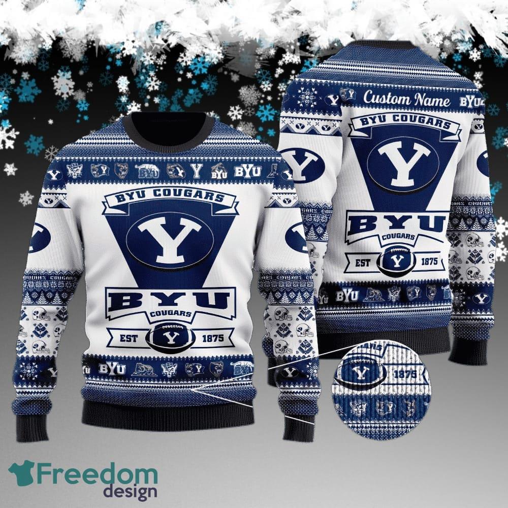 Custom Name BYU Cougars Football Team Knitted Xmas Sweater Gift Holidays image Custom Name BYU Cougars Football Team Knitted Xmas Sweater Gift Holidays - BYU Cougars Football Team Knitted Xmas Sweater Gift Holidays