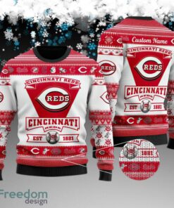 Custom Name Cincinnati Reds Football Team Ugly Xmas Sweater AOP Gift Holidays