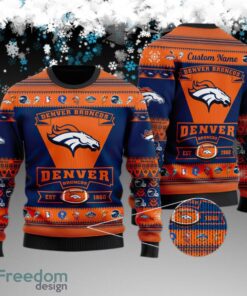 Custom Name Denver Broncos Football Team Knitted Christmas Sweater Gift For Adult