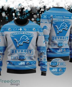 Custom Name Detroit Lions Football Team Ugly Xmas Sweater Gift Holidays