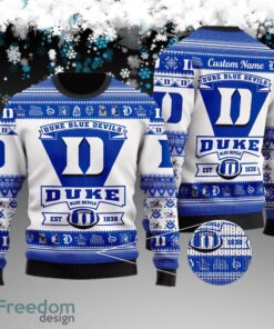 Custom Name Duke Blue Devils Football Team Knitted Christmas Sweater AOP Gift For Men And Women