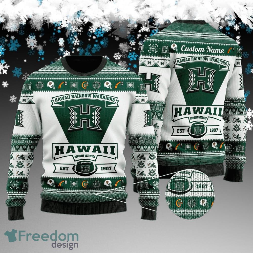 Custom Name Hawaii Rainbow Warriors Football Team Ugly Christmas Sweater Gift For Men And Women image Custom Name Hawaii Rainbow Warriors Football Team Ugly Christmas Sweater Gift For Men And Women - Hawaii Rainbow Warriors Football Team Ugly Christmas Sweater Gift For Men And Women