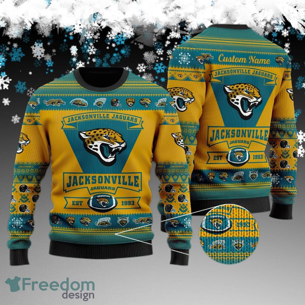 Custom Name Jacksonville Jaguars Football Team Ugly Christmas Sweater Gift For Men And Women image Custom Name Jacksonville Jaguars Football Team Ugly Christmas Sweater Gift For Men And Women - Jacksonville Jaguars Football Team Ugly Christmas Sweater Gift For Men And Women
