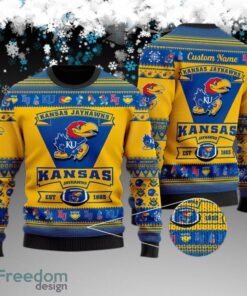 Custom Name Kansas Jayhawks Football Team Ugly 3D Sweater Gift For Christmas