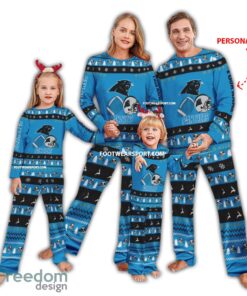 Custom Name Logo Carolina Panthers Christmas Pattern Family Pajamas Set For Men Women Children