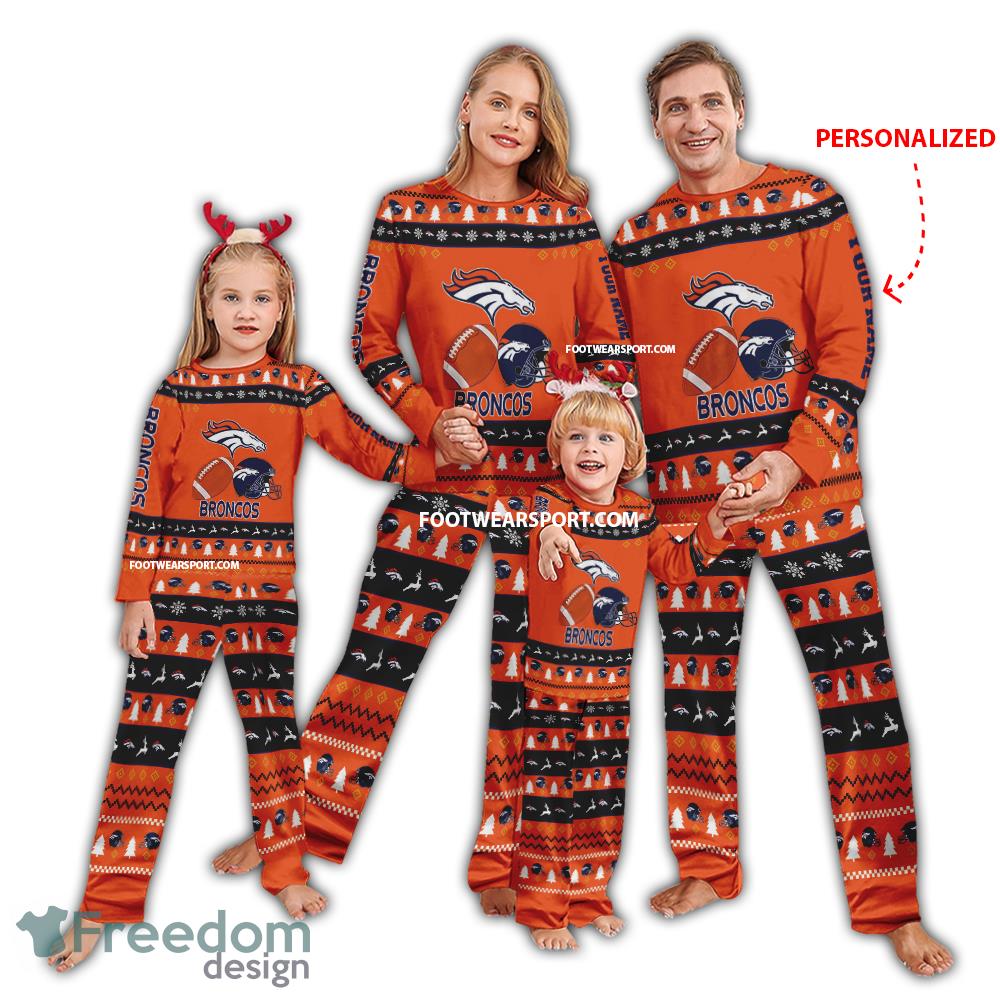 Custom Name Logo Denver Broncos Ugly Christmas Family Pajamas Set For Adult image Custom Name Logo Denver Broncos Ugly Christmas Family Pajamas Set For Adult - Custom Name Logo Denver Broncos Ugly Christmas Family Pajamas Set For Adult