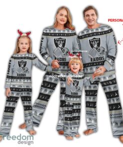 Custom Name Logo Las Vegas Raiders Christmas Pattern Family Pajamas Set For Men Women Children
