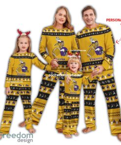 Custom Name Logo Minnesota Vikings Christmas Pattern Family Pajamas Set For Men Women Children