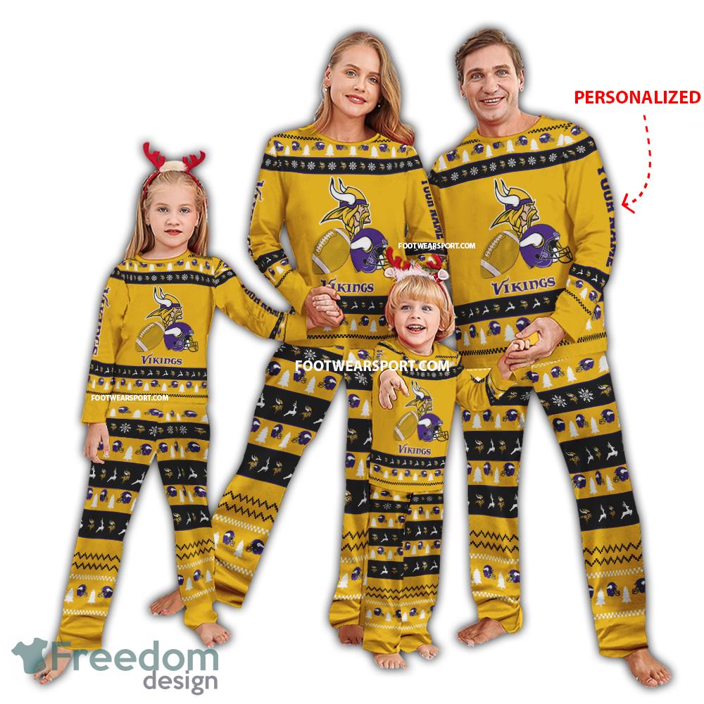 Custom Name Logo Minnesota Vikings Christmas Pattern Family Pajamas Set For Men Women Children image Custom Name Logo Minnesota Vikings Christmas Pattern Family Pajamas Set For Men Women Children - Custom Name Logo Minnesota Vikings Christmas Pattern Family Pajamas Set For Men Women Children