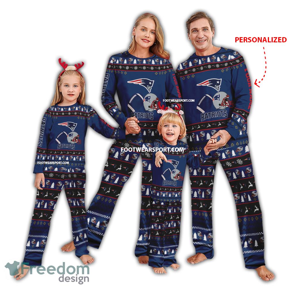 Custom Name Logo New England Patriots Ugly Christmas Family Pajamas Set For Adult image Custom Name Logo New England Patriots Ugly Christmas Family Pajamas Set For Adult - Custom Name Logo New England Patriots Ugly Christmas Family Pajamas Set For Adult