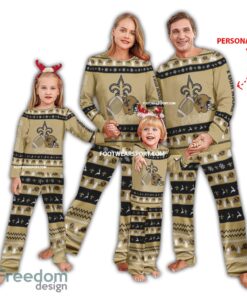 Custom Name Logo New Orleans Saints Xmas Pajamas Set Family For Men Women Children
