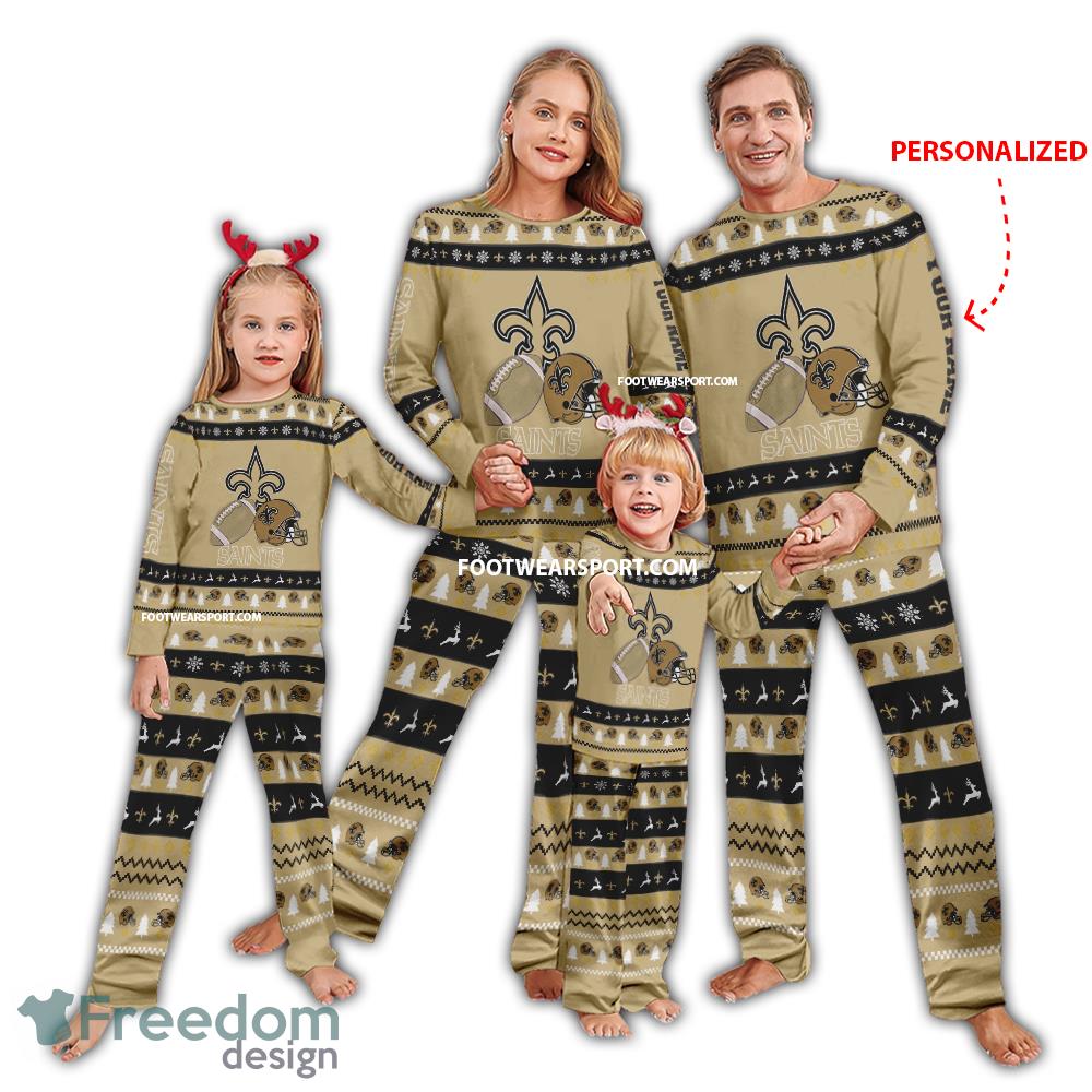 Custom Name Logo New Orleans Saints Xmas Pajamas Set Family For Men Women Children image Custom Name Logo New Orleans Saints Xmas Pajamas Set Family For Men Women Children - Custom Name Logo New Orleans Saints Xmas Pajamas Set Family For Men Women Children
