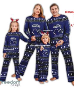 Custom Name Logo Seattle Seahawks Christmas Pattern Pajamas Set Family For Men Women Children