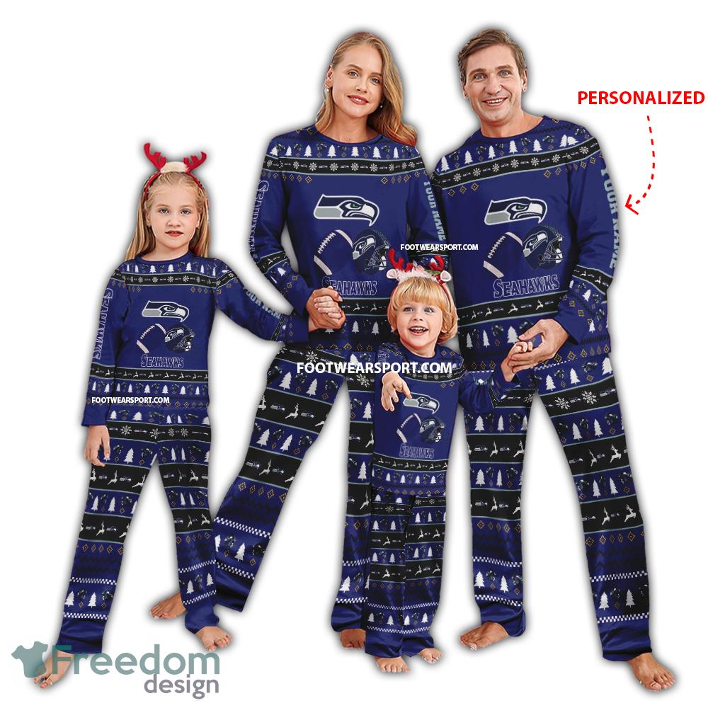 Custom Name Logo Seattle Seahawks Christmas Pattern Pajamas Set Family For Men Women Children image Custom Name Logo Seattle Seahawks Christmas Pattern Pajamas Set Family For Men Women Children - Custom Name Logo Seattle Seahawks Christmas Pattern Pajamas Set Family For Men Women Children