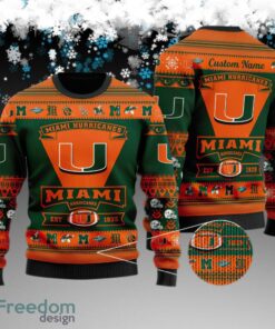 Custom Name Miami Hurricanes Football Team Ugly Christmas Sweater Gift For Men And Women