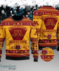 Custom Name Minnesota Golden Gophers Football Team Knitted Christmas Sweater Gift For Men And Women