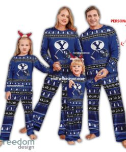 Custom Name New BYU Cougars Christmas Pattern Family Pajamas Set For Men Women Children