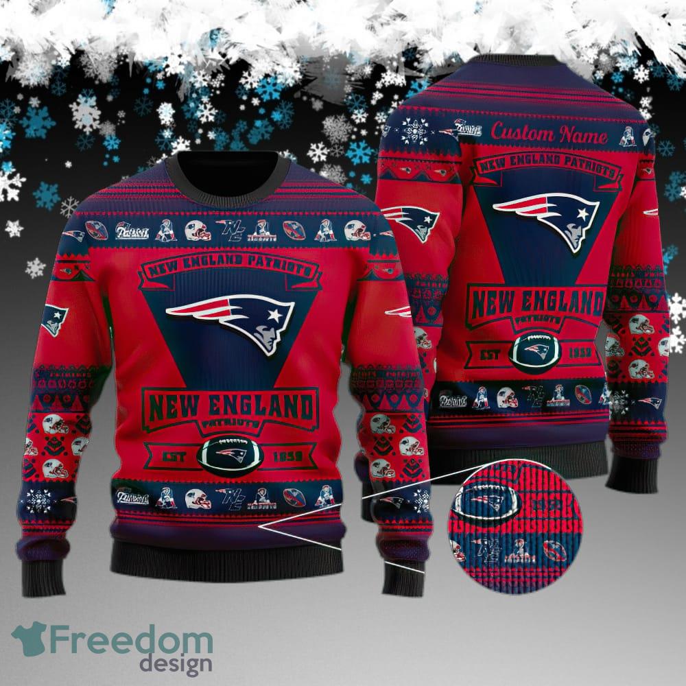 Custom Name New England Patriots Football Team Ugly Christmas Sweater Gift For Adult image Custom Name New England Patriots Football Team Ugly Christmas Sweater Gift For Adult - New England Patriots Football Team Ugly Christmas Sweater Gift For Adult