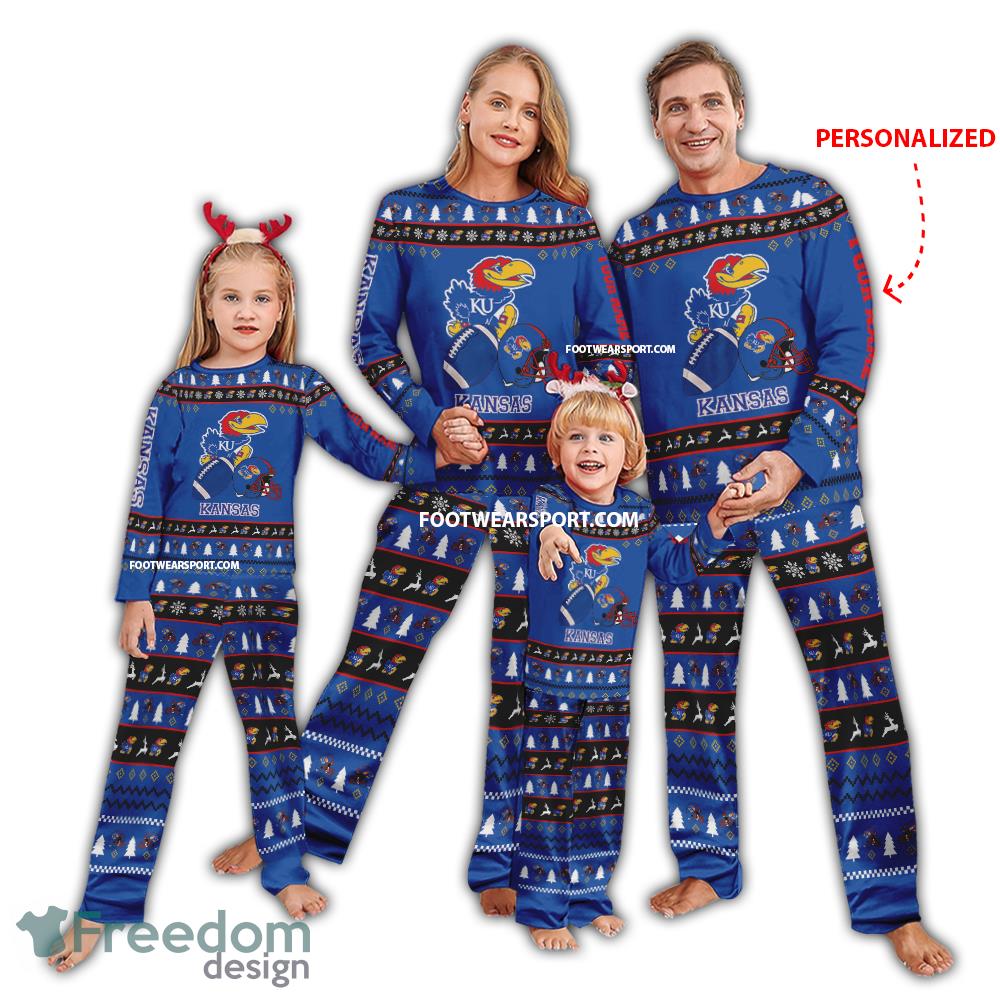 Custom Name New Kansas Jayhawks Ugly Christmas Family Pajamas Set For Adult image Custom Name New Kansas Jayhawks Ugly Christmas Family Pajamas Set For Adult - Custom Name New Kansas Jayhawks Ugly Christmas Family Pajamas Set For Adult